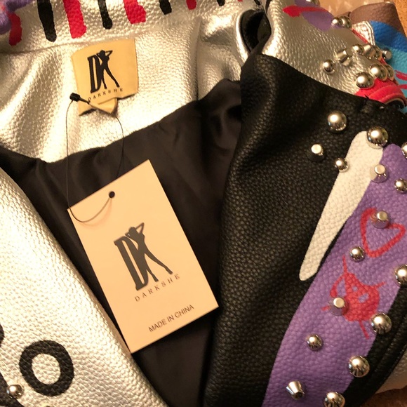 ❌SOLD❌ NWT Graffiti Punk, Rock & Roll Multi Color Graphic Spike & Rivet Moto,XL - Picture 5 of 16